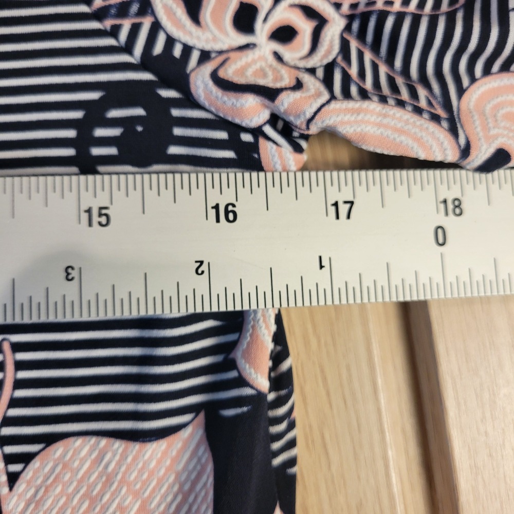 SJS Petite Floral Striped Button Down Blouse Pink Navy Blue PS T8538-PE-EL-RM - Picture 6 of 8